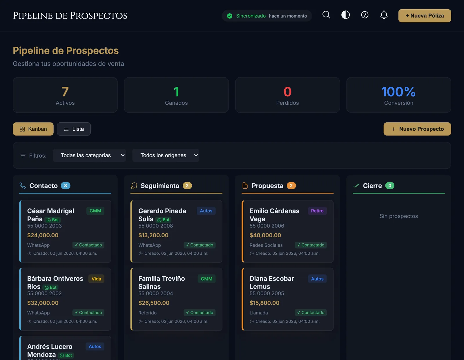 Pipeline de prospectos con captura por WhatsApp Bot